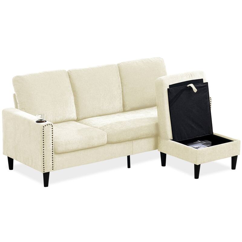 79.13" Chenille L-Shaped Sectional Sofa with Storage Chaise - Off White