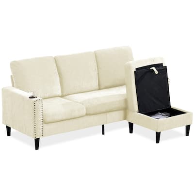 Contemporary Chenille L-Shape Sofa with Storage Chaise for Living Room, Apartment, Office