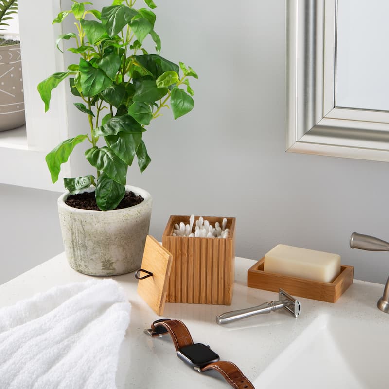 Bath Bliss Small Square Oslo Bamboo Storage Jar - Natural - 3.54 x 3.54 x 3.54