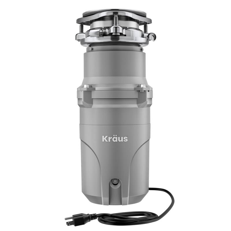 KRAUS WasteGuard Continuous Feed Garbage Disposal for Kitchen Sinks - 3 Bolt connection, Plug in, 1/2 HP - Matte Grey