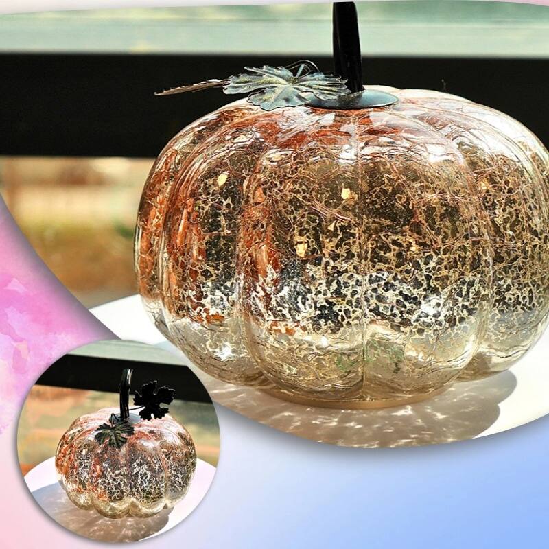 Mercury Glass Pumpkin Lights with Timer – Fall Halloween Table Decorations for Home & Thanksgiving Decor