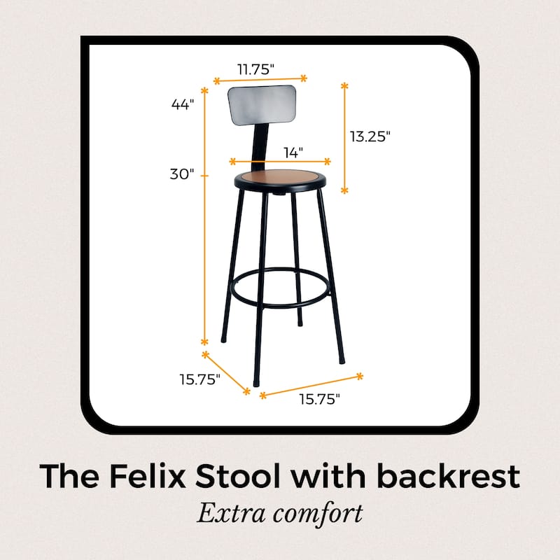 Hampden Furnishings Felix Collection Steel Stool with Backrest, AssemblyReady