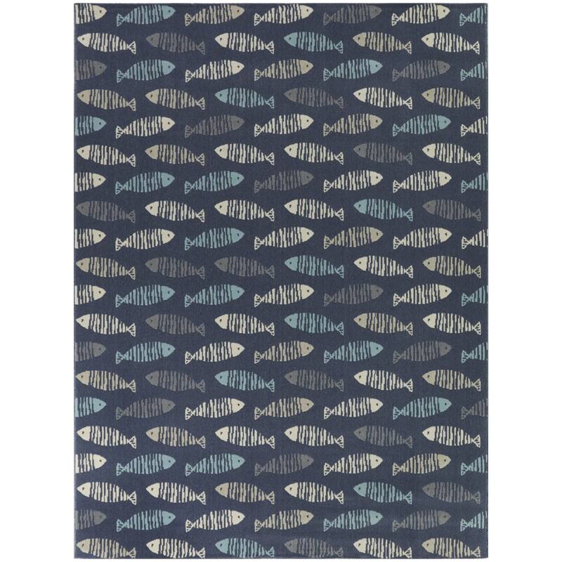 Friendly Fish Geometric Coastal Area Rug