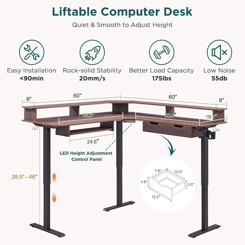 60'' L Shaped Electric Comnputer Desk, Height Adjustable Gaming Desk