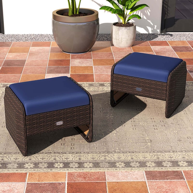 Patiojoy 2 Pieces Outdoor Patio PE Wicker Ottomans with Removable - See Details