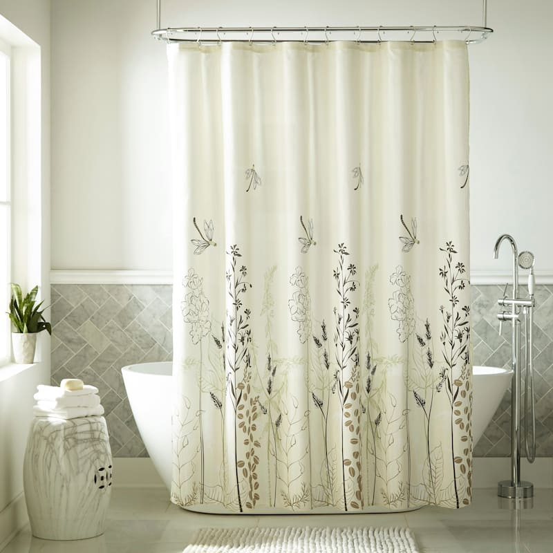 Nanshing Senna Microfiber Print Botanical Single Shower Curtain - 72" x 72" - Off-White