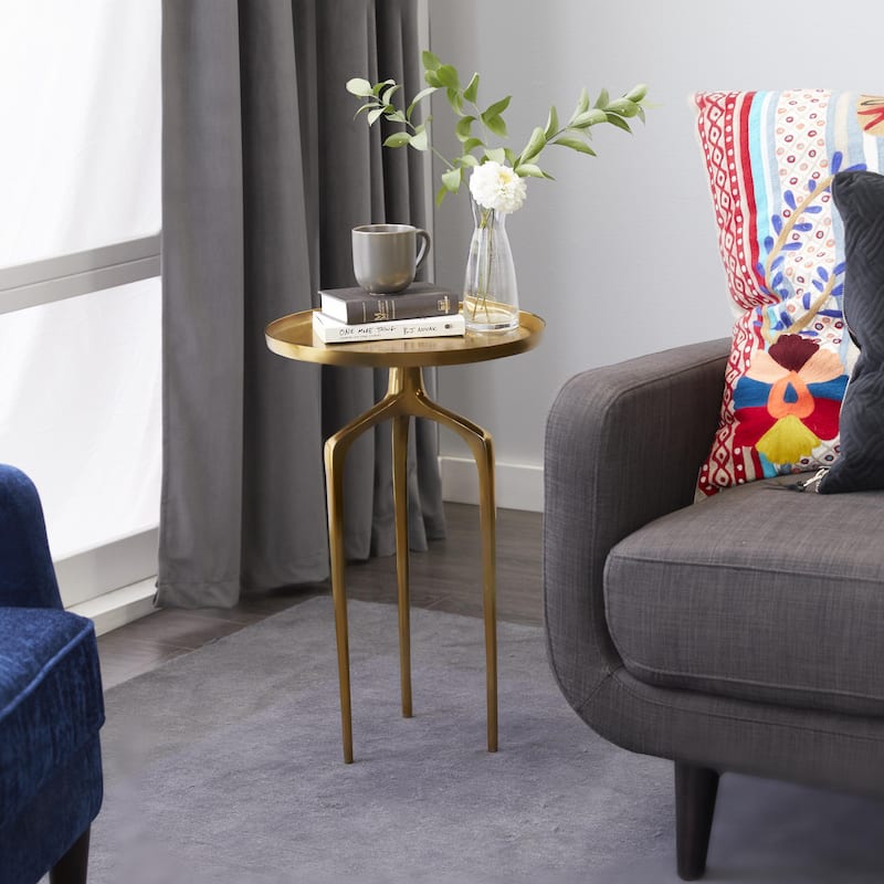 Aluminum Metal Tray Inspired Top Accent Table with 3 Tripod Legs - Gold, Silver or Black - Roche River Decor