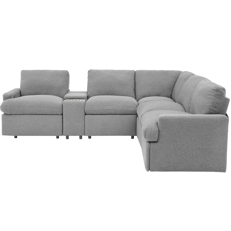 104" Linen Power Recliner Sectional 4-Seat Sofa with Storage, USB Ports and Cup Holders