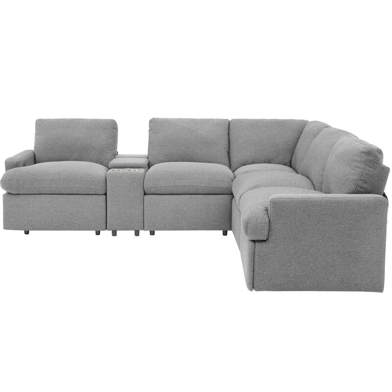 Roomfitters Power Recliner Corner Sofa with Storage Box, Cup Holders, USB Ports, and Power Socket, Perfect for Home Theater