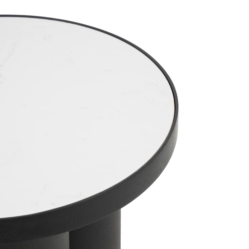 Black Metal Side End Accent Table with White Marble Tabletop