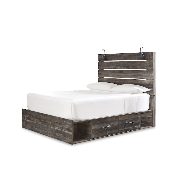 Drystan Rustic Brown Panel Bed with 2 Under Bed Storage Drawers