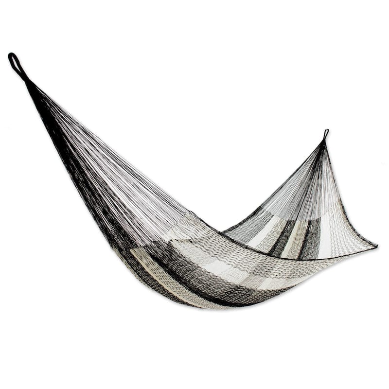 NOVICA Hammock, 'Night Stripes' - Single (Mexico) - Black