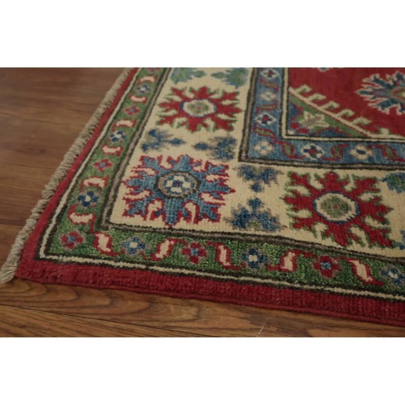 Hand Knotted Oriental 100% Wool Carpet Traditional Geometric Red Kazak Area Rug - 6' 0'' X 3' 11''