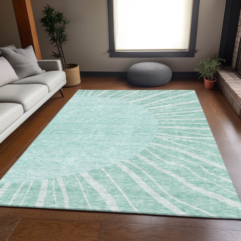 Premium Washable Super Soft Contemporary Rays Mayfield Rug - Teal - 5' x 7' 6" - Rectangle