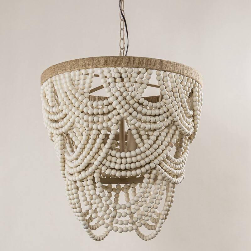 Lusteria 20" Wood Bead 4-Light Tiered Coastal Chandelier