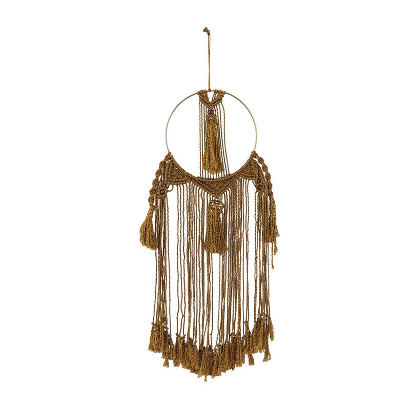 Fabric Macrame Handmade Intricately Weaved Wall Decor with Beaded Fringe Tassels - Brown - Roche River Decor