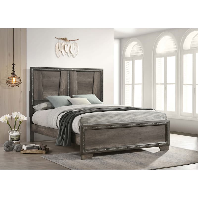 Janine Transitional Wood Panel Bed Grey with V-Shaped Panel
