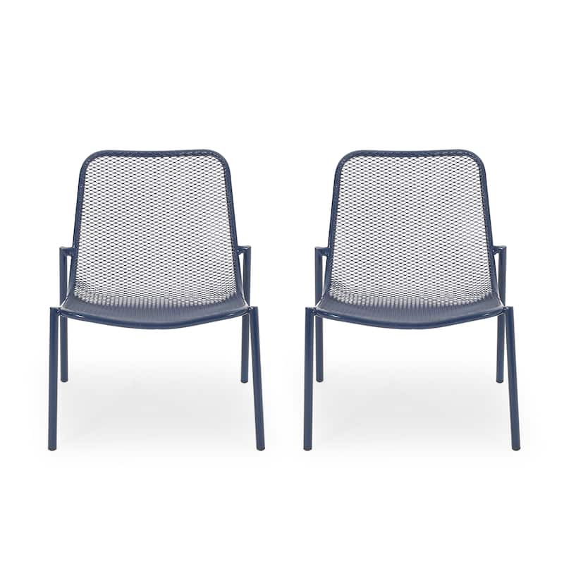 Roomfitters Modern Mesh Patio Lounge Chair Set, Weather-Resistant Outdoor Seating, Powder-Coated Steel, Navy Blue (Set of 2)