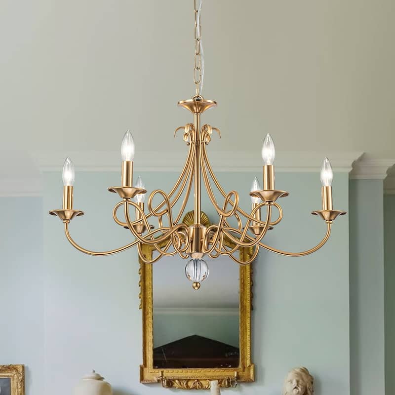 6-Light Vintage Luxe Gold Iron Candle Style Chandelier
