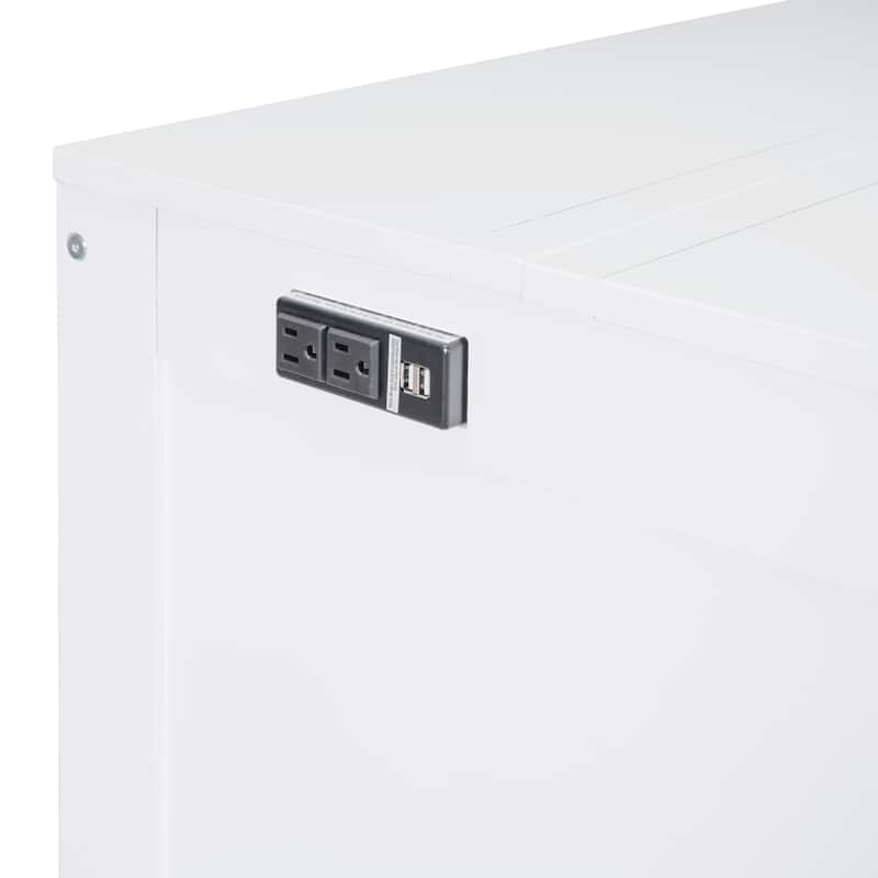 Queen Size Murphy Bed with USB Port, Solid Wood Murphy Chest Bed, Platform Murphy Bed Frame with Removable Shelves On Each Side