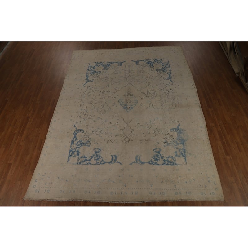 Tabriz Persian Vintage Area Rug Handmade Bedroom Wool Carpet - 9'7" x 12'7"