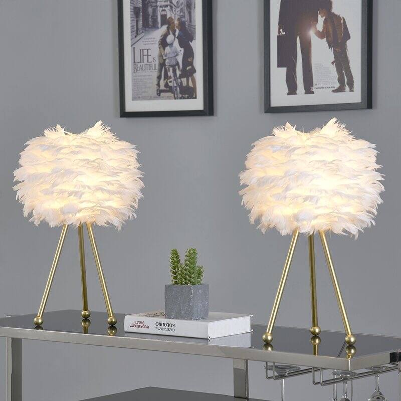19" Tripod Feather Shade Table Lamp Set (Set of 2)