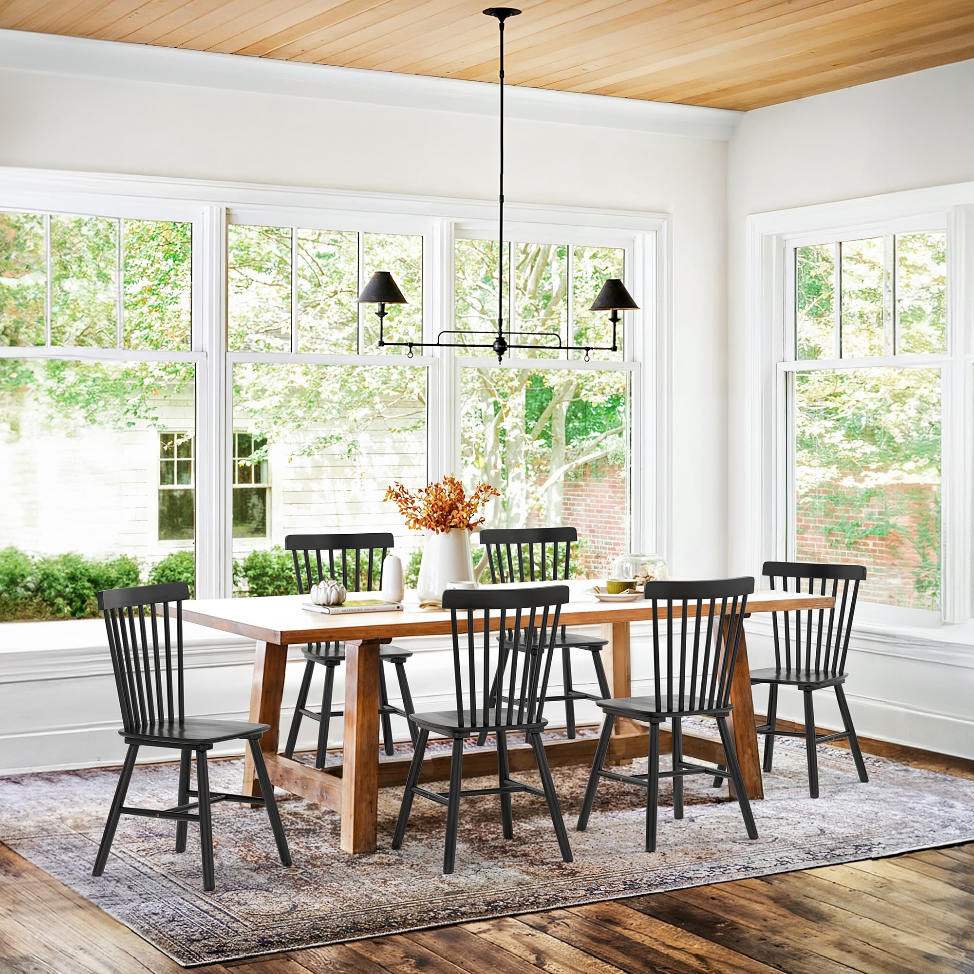 Coastal Set of 4 Windsor Solid Wood Dining Chairs Modern Wood Frame Side Chairs for Kitchen Dining Room