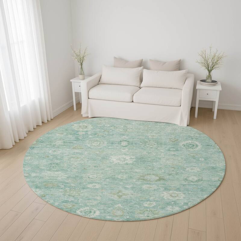Premium Washable Super Soft Vintage Traditional Mayfield Rug - Teal - 8' x 8'