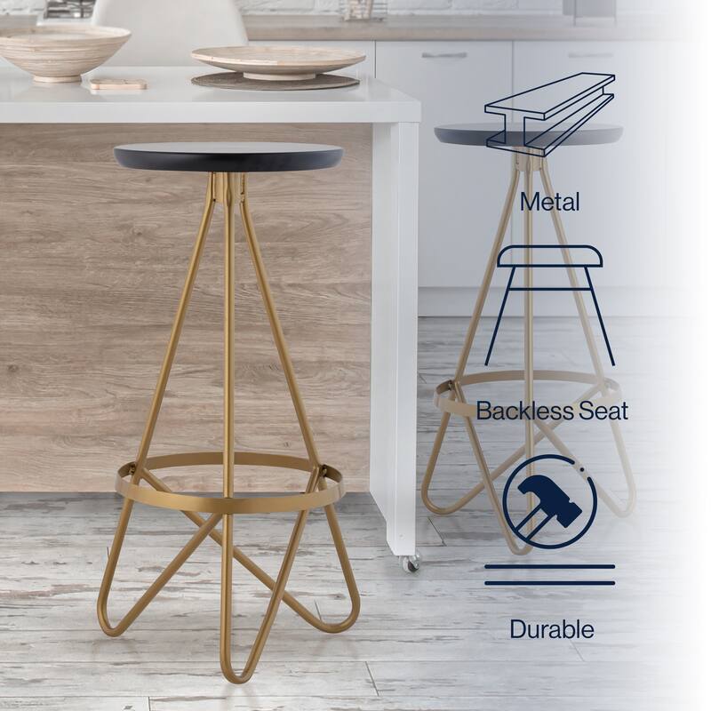 Hula 30" Modern Industrial Metal Backless Circular Bar Stool, by JONATHAN Y