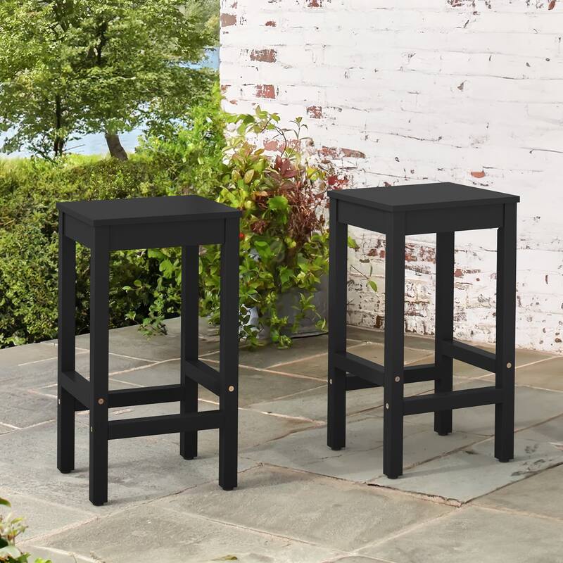 Set of 2 Solid Wood 26.in Counter Height Backless Bar Stools - Black