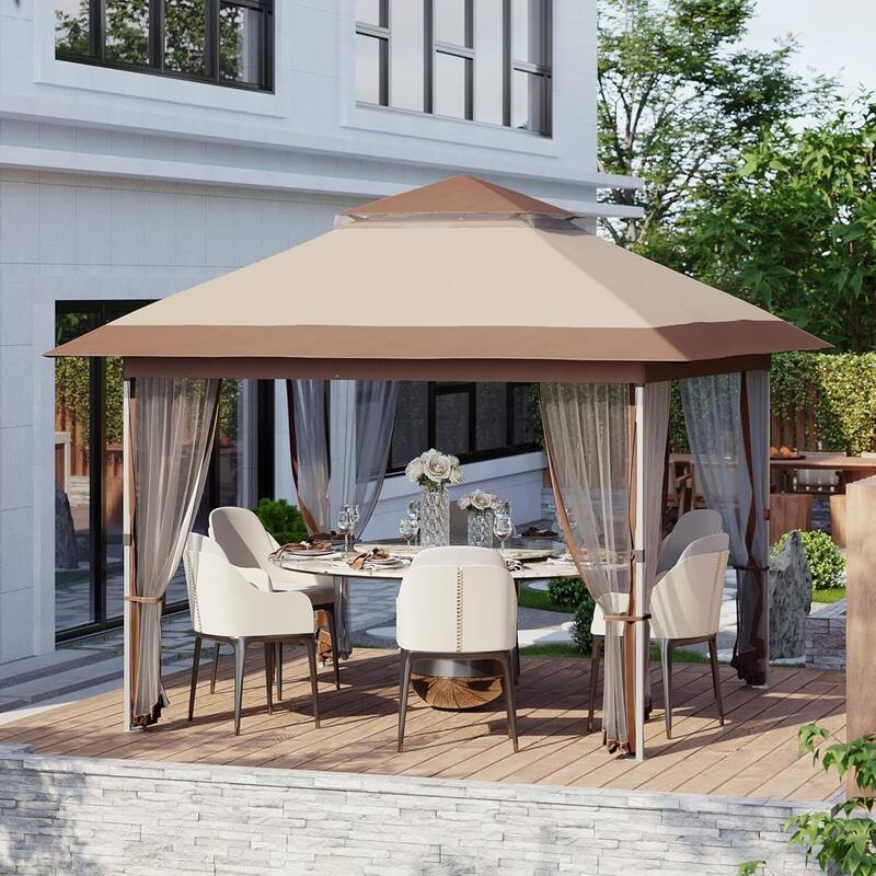 12x12FT Pop-Up Gazebo Waterproof Canopy Tent for Patio Garden Backyard - 12X12 Ft - Kahki