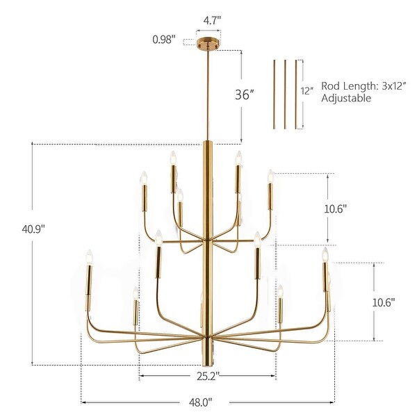 15-Light Minimalist Candlestick Chandelier, 2 Tier Ancient 15-Light Minimalist Candlestick Chandelier, 2 Tier Ancient