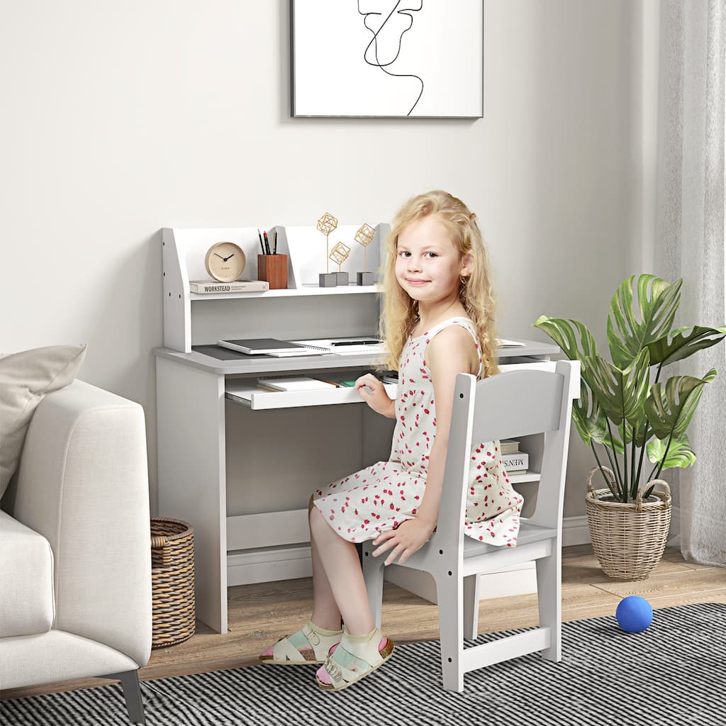 Modern Kids' Desk Set with a Chair and Built In Storage and Laminated drawer for Study Room or Bedroom