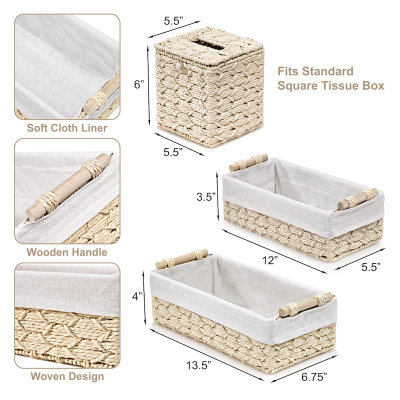 Sorbus Storage Wicker Baskets - Set of 3 - 13.5 x 6.75 x 4