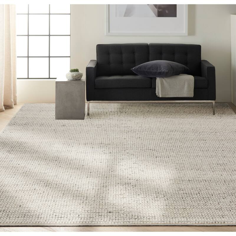 Calvin Klein Textured Dots Hand Woven Textured Loop Modern Area Rug - 7'9" x 9'9" - Silver - Rectangle
