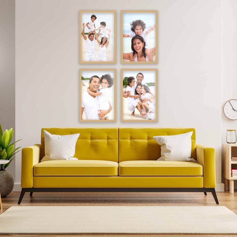 14x14 Natural Wood Picture Square Frame - UV Acrylic, Foam Board Backing, Hanging Hardware