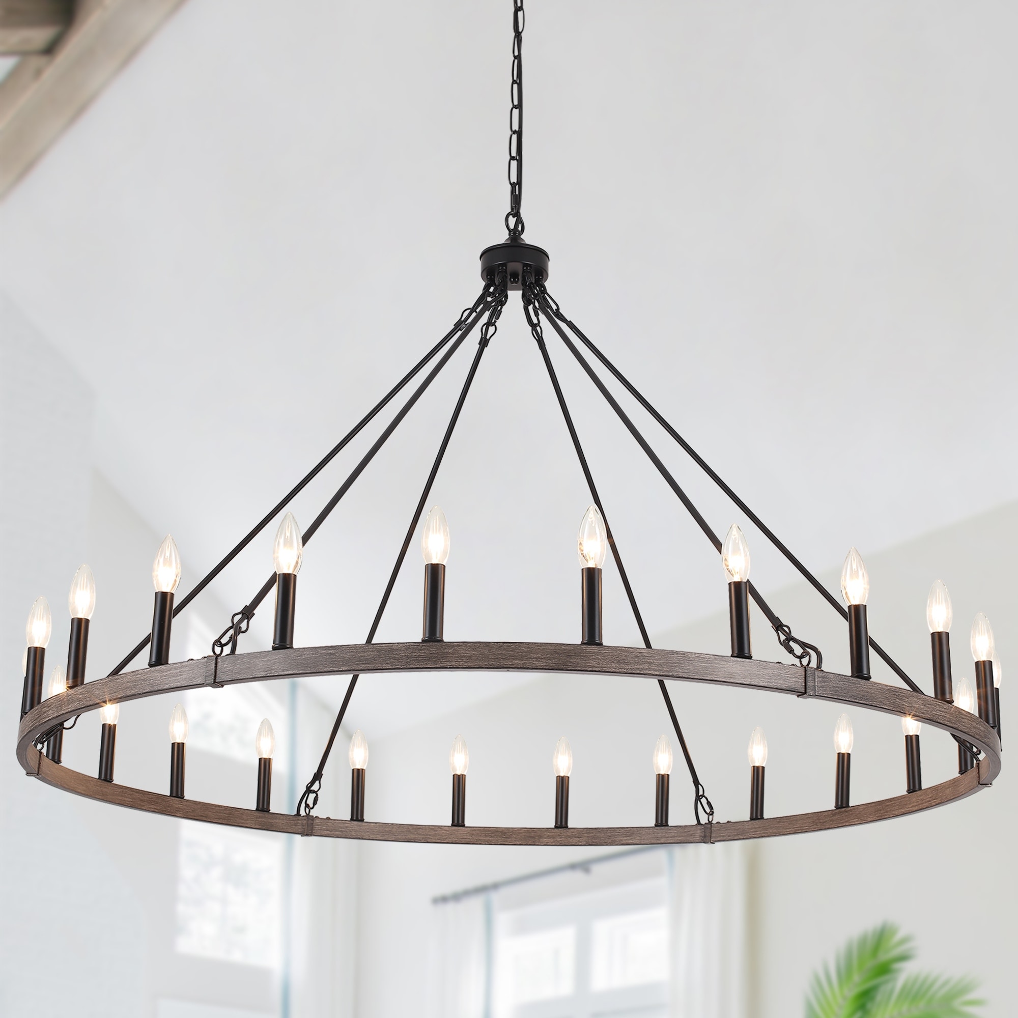 52" Farmhouse 24-Light Lagre Wagon Wheel Candle Chandelier for Dining Room