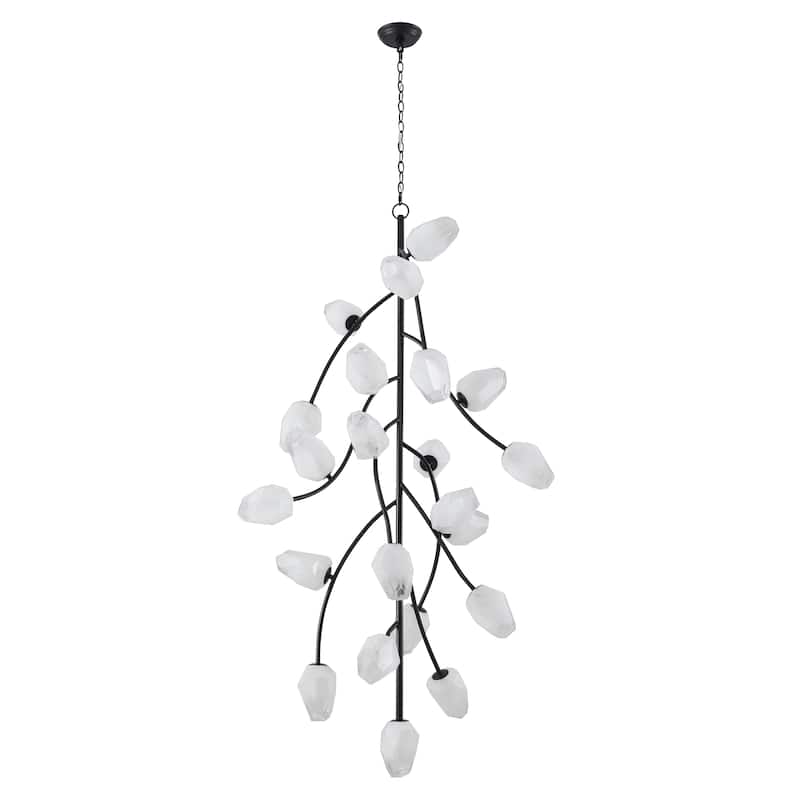 Transitional 22-Light Black Branch Chandelier With White Glass Shades