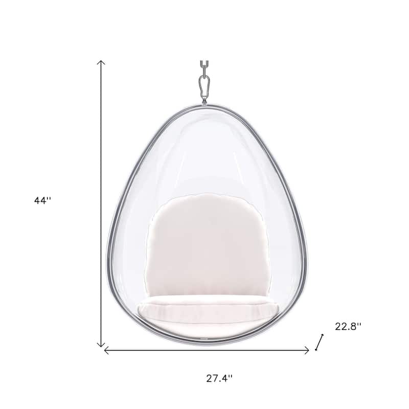 HomeRoots 47" White and Silver Acrylic and Faux Leather Oval Balloon Chair - 27.4' X '44' X '22.8