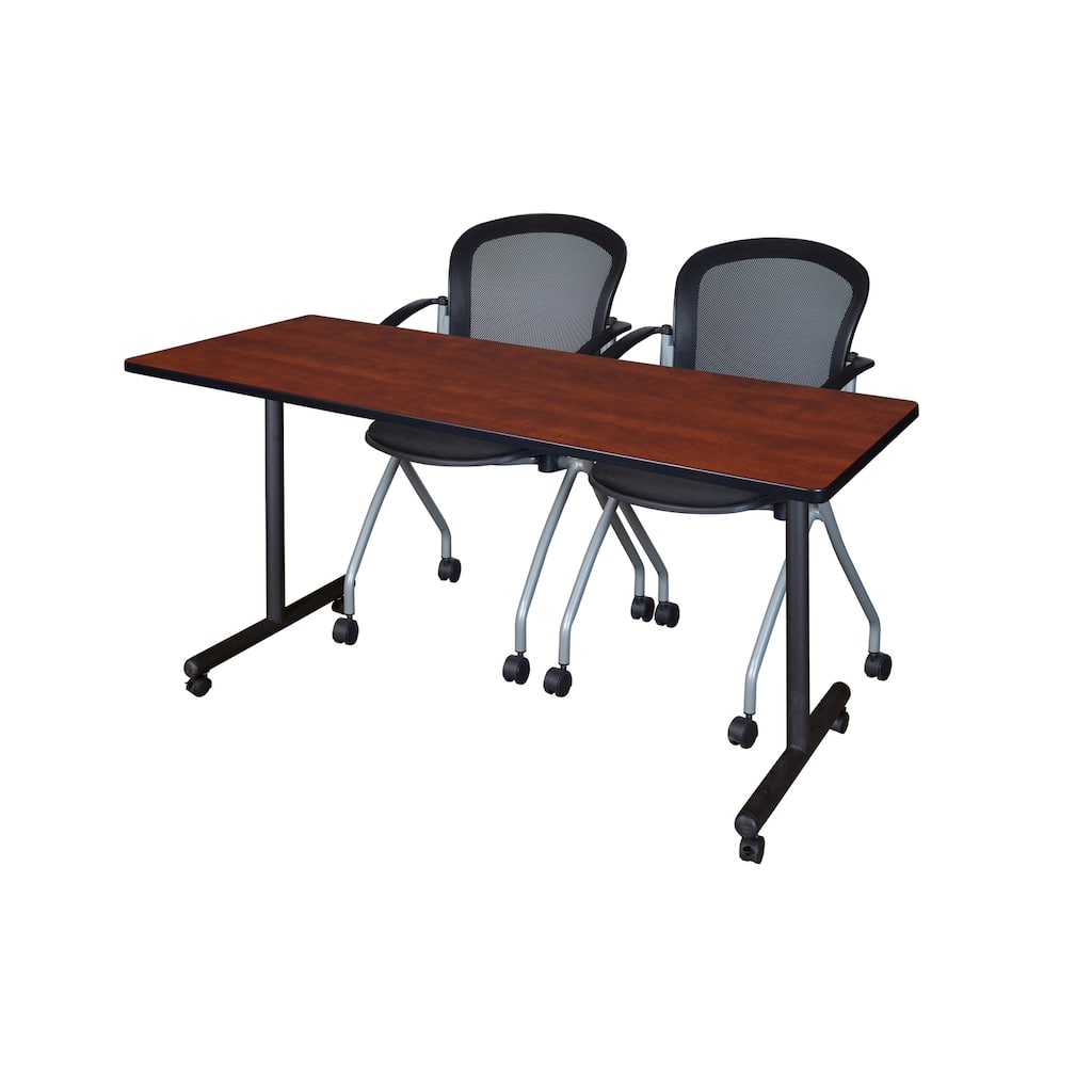 60" x 24" Mobile Training Table- Cherry & 2 Chairs- Black