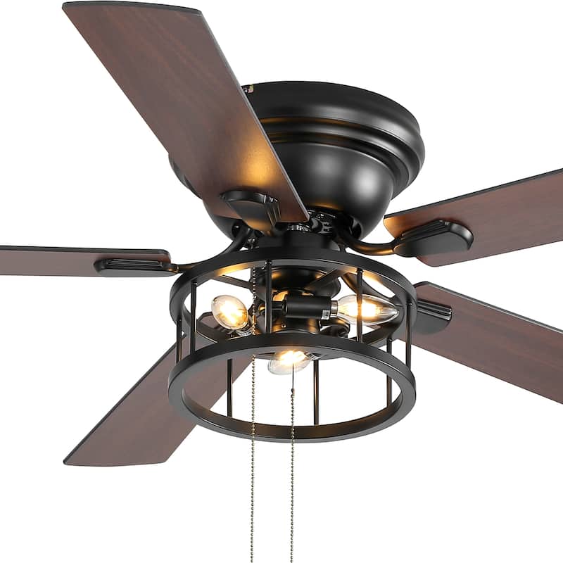 52-inch Flush Mount Matte Black Industrial Ceiling Fan with Pull Chain(5-blade)