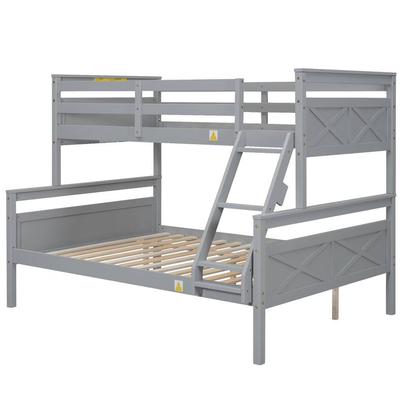 Space-Saving Twin Over Full Bunk Bed with Ladder and Safety Guardrail, Gray