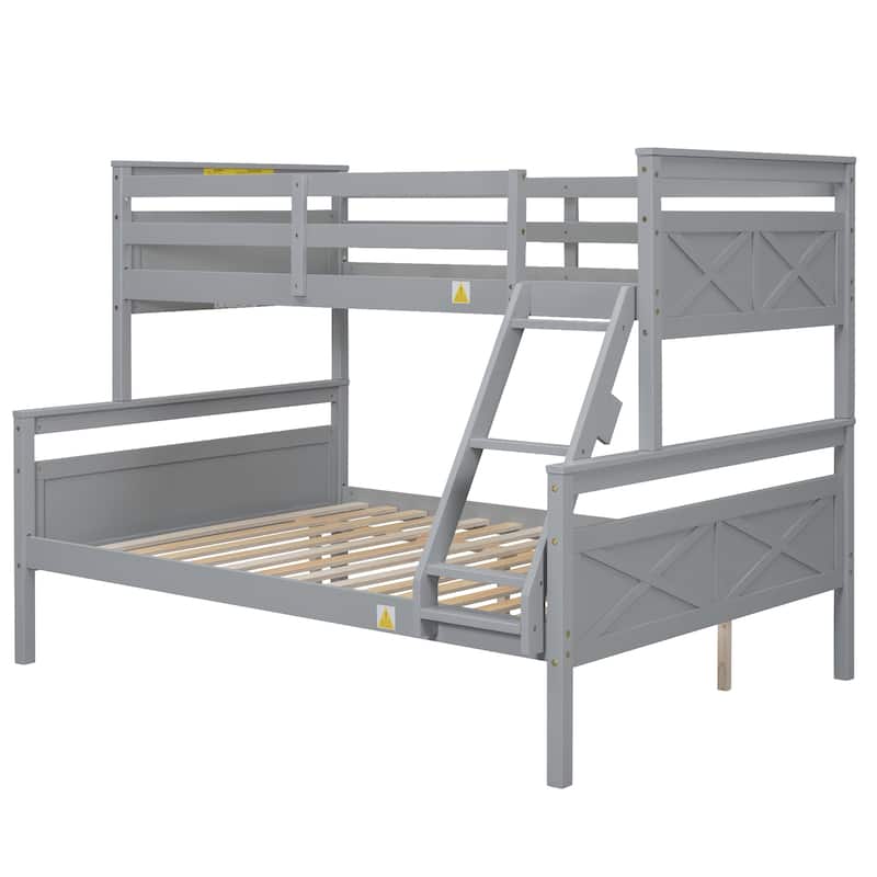 Twin over Full Pine Wood Bunk Bed with Safety Guardrail