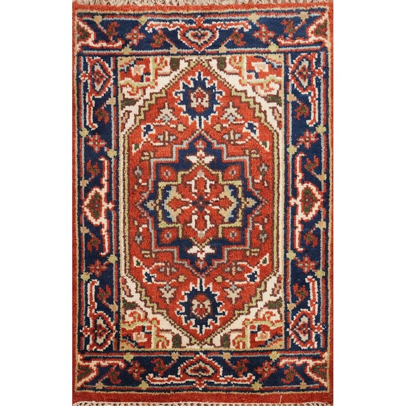 Hand Knotted Oriental 100% Wool Carpet Traditional Medallion Oranges & Rust Heriz (serapi) Area Rug - 3' 0'' X 2' 0''