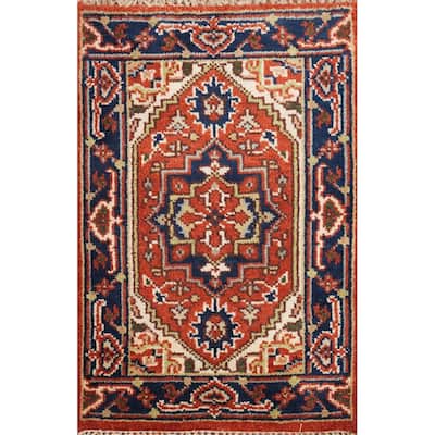 Hand Knotted Oriental 100% Wool Carpet Traditional Medallion Oranges & Rust Heriz (serapi) Area Rug - 3' 0'' X 2' 0''