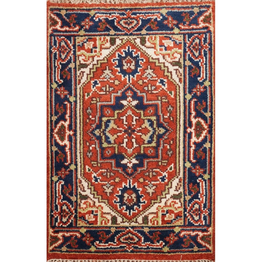 Hand Knotted Oriental 100% Wool Carpet Traditional Medallion Oranges & Rust Heriz (serapi) Area Rug - 3' 0'' X 2' 0''