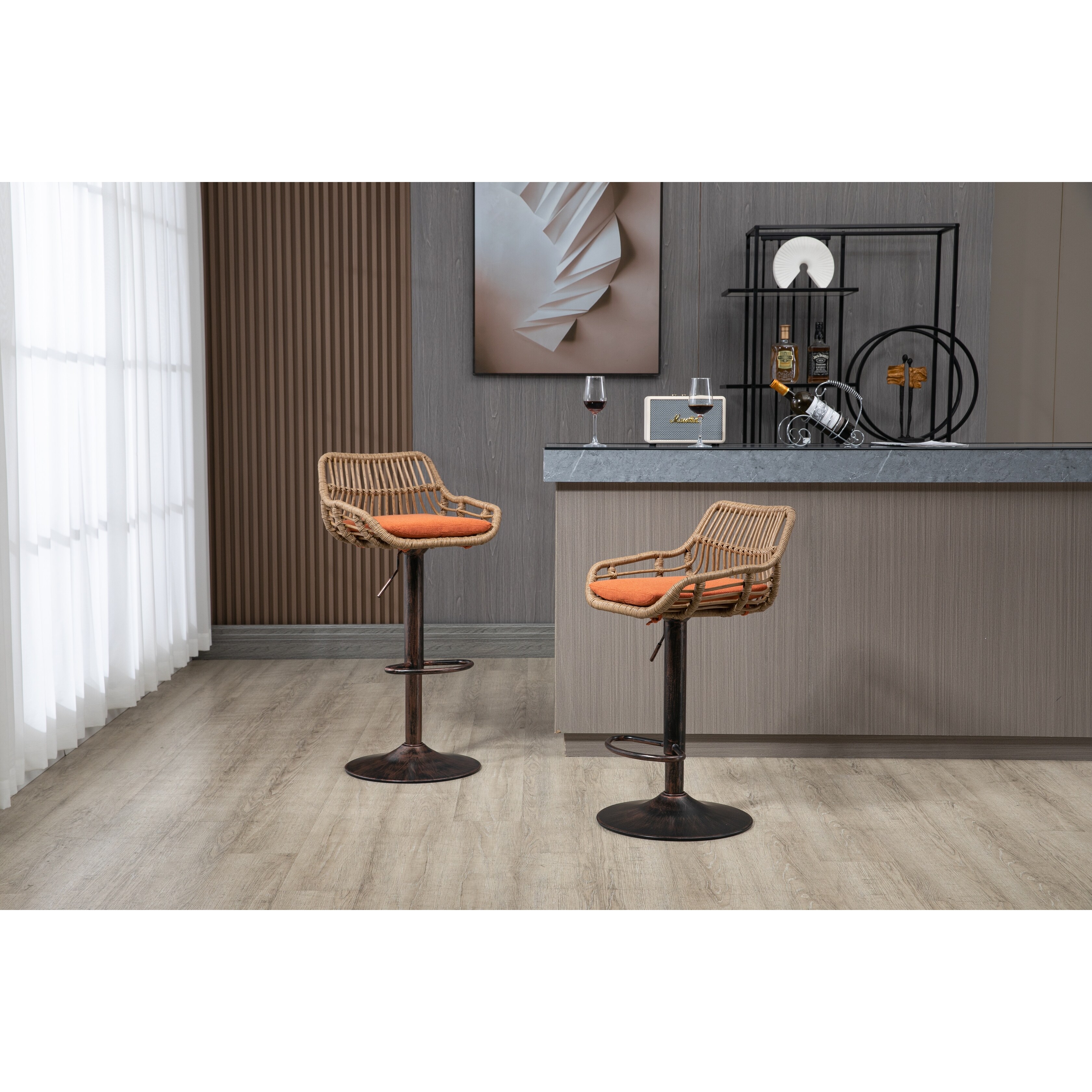 Vintage rattan online swivel bar stools
