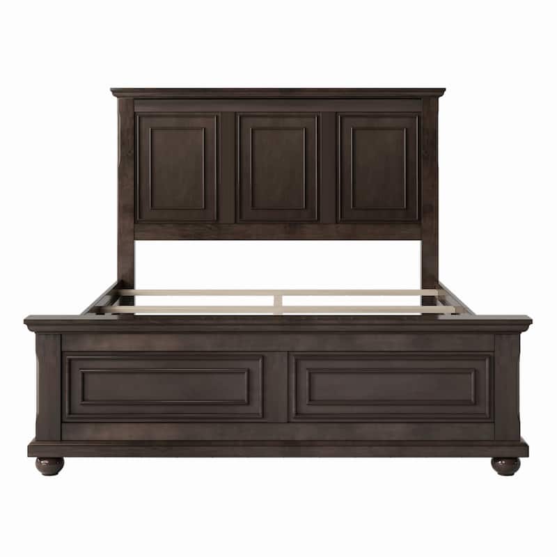 Queen Size Traditional Style Pinewood Platform Bed with Wooden Slats Support for Bedroom