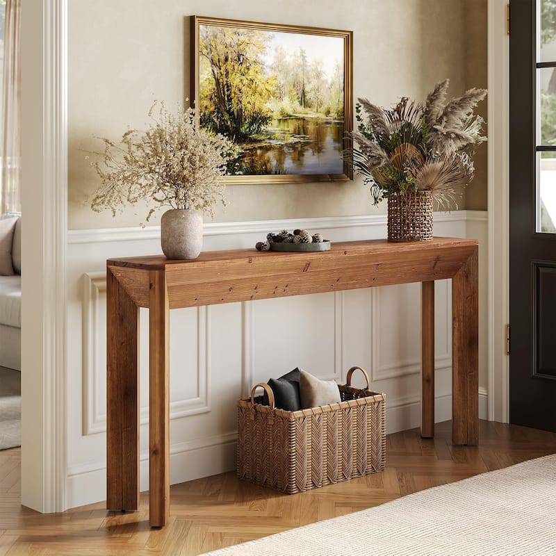 63" Solid Wood Console Table with Integrated Splayed Legs for Living Room, Entryway, Narrow Sofa Table Behind The Couch