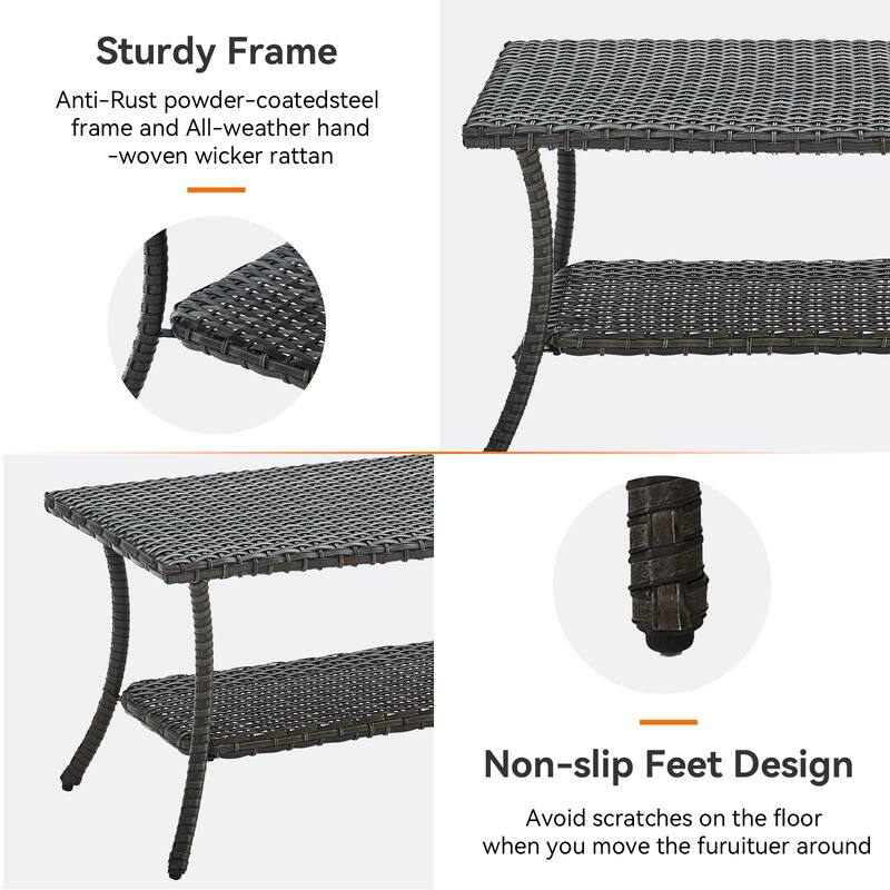 Patio PE Rattan Coffee Table with Storage